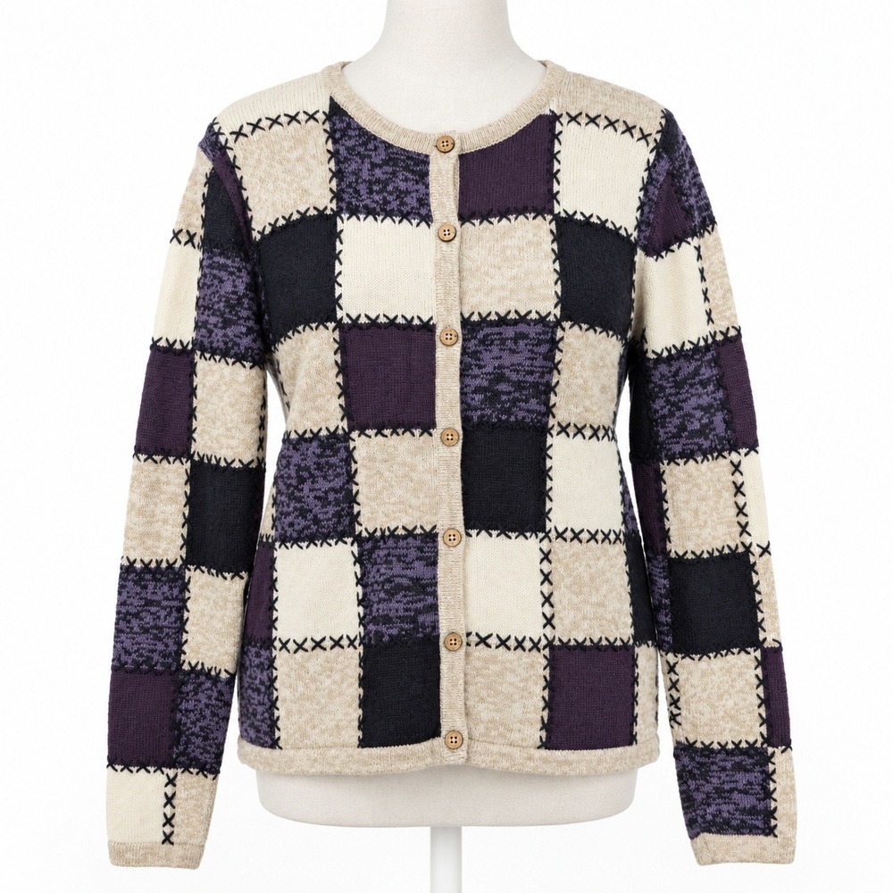 Vintage 90s Quilted Patchwork Button Cardigan Size M Purple Cottagecore Granny